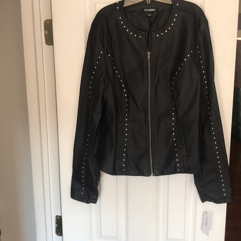Faux black leather jacket with metallic detail NWT